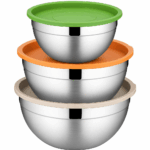 Great stacked bowls - easy storage and different colored lids for distinction.